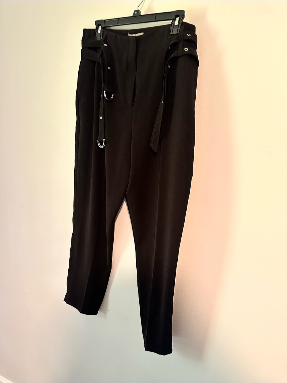 ASOS Black High-Waist Tapered Pants with Double Belt Detail